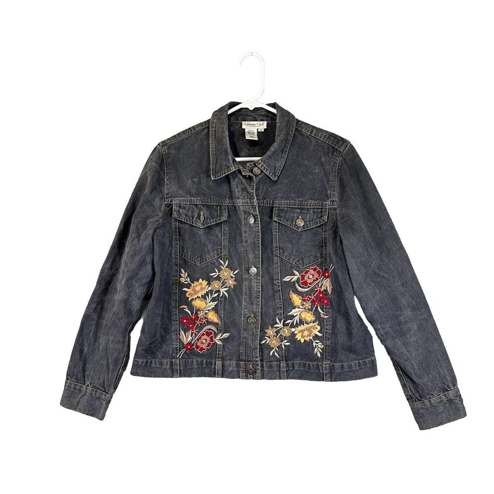 Coldwater Creek Womens Floral Boho Embroidered Jacket Size M P‎ Denim Y2K